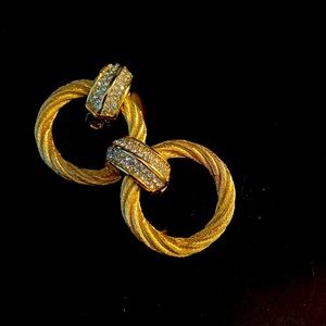 Set of vintage Christian Dior gold & Swarovski crystal clip on earrings